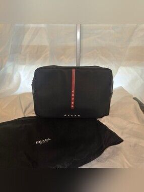 Prada Men's Toiletry Bag with Red Vertical Stripe